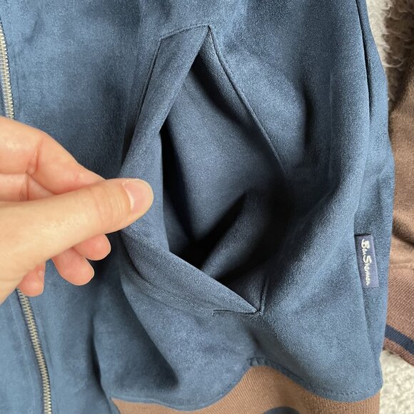 Ben Sherman Mens Faux Suede Brown & Navy Jacket Bomber Sz Medium - Picture 3 of 6